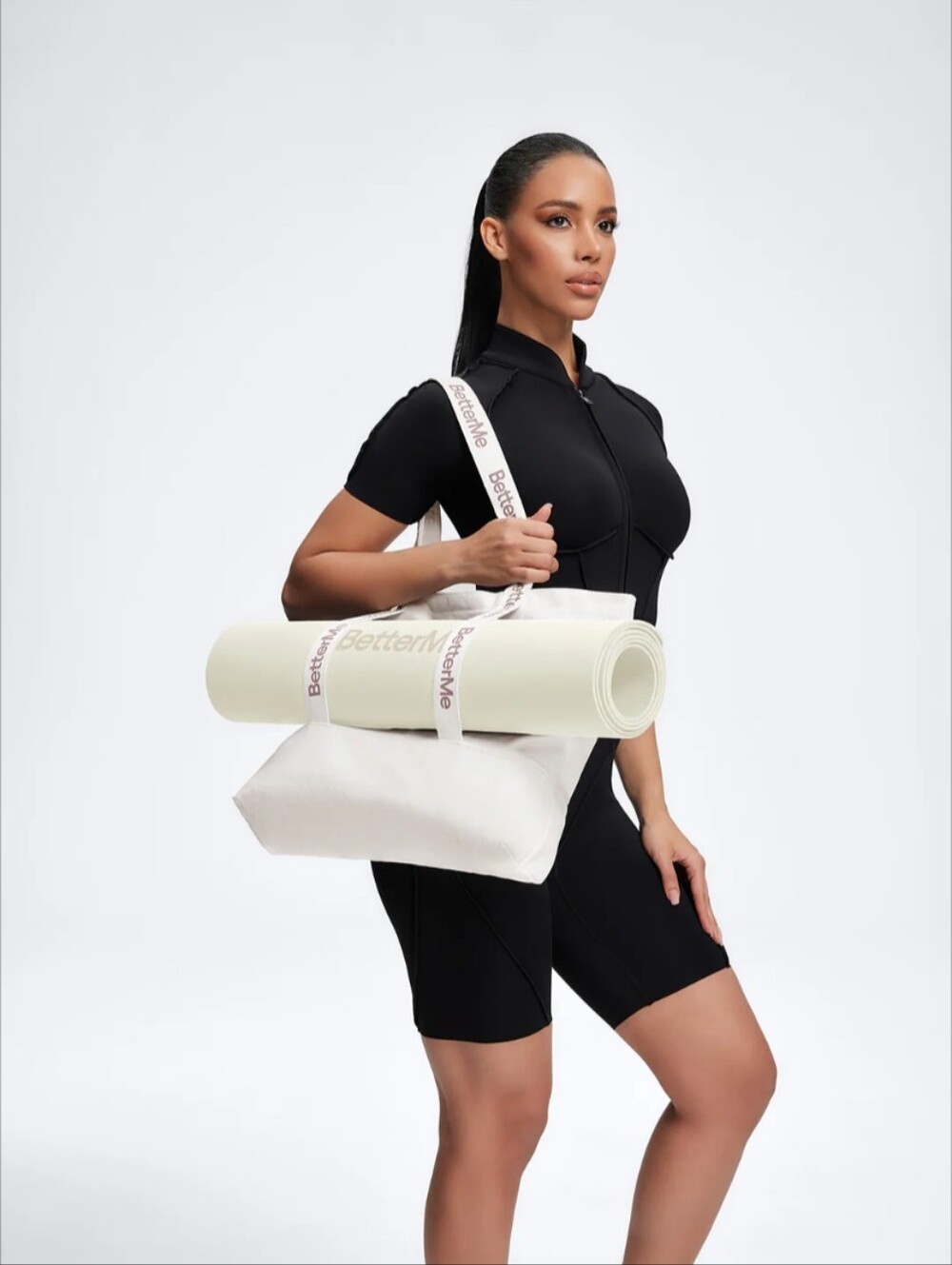 🆕 Cream Canvas Tote with Yoga Mat Strap